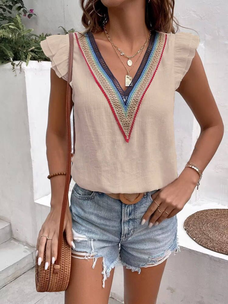 Dame V-hals bluse med rynker Stilla