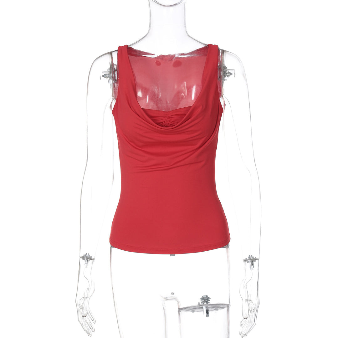 Dame tætsiddende tanktop med smagfuldt draperingselement Skovae