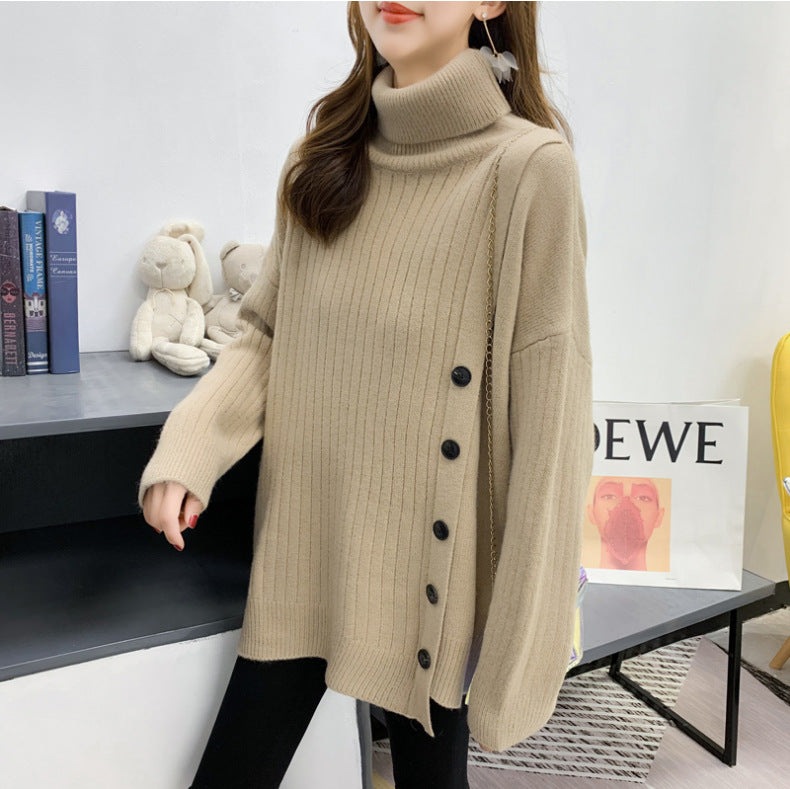 Femme Rullekrave Knap-Op Oversized Pullover Stilla