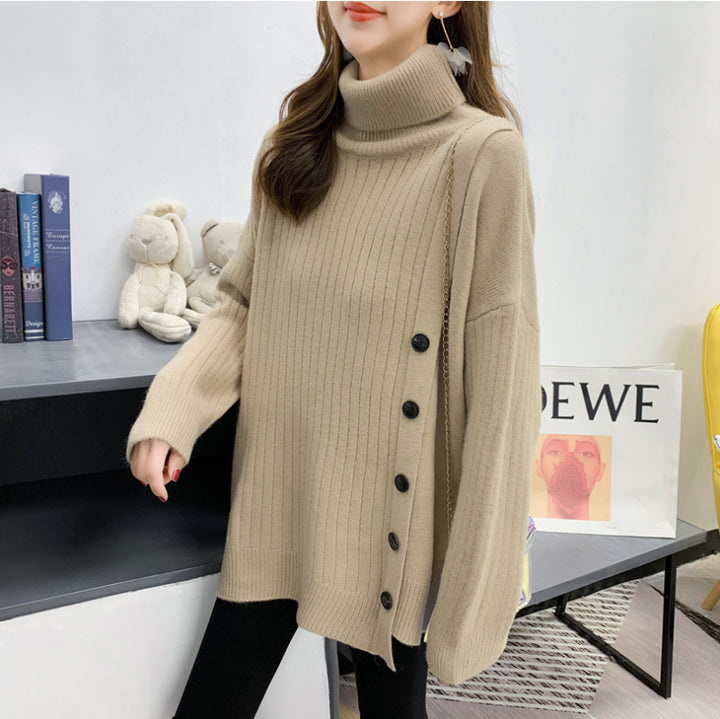 Femme Rullekrave Knap-Op Oversized Pullover Stilla