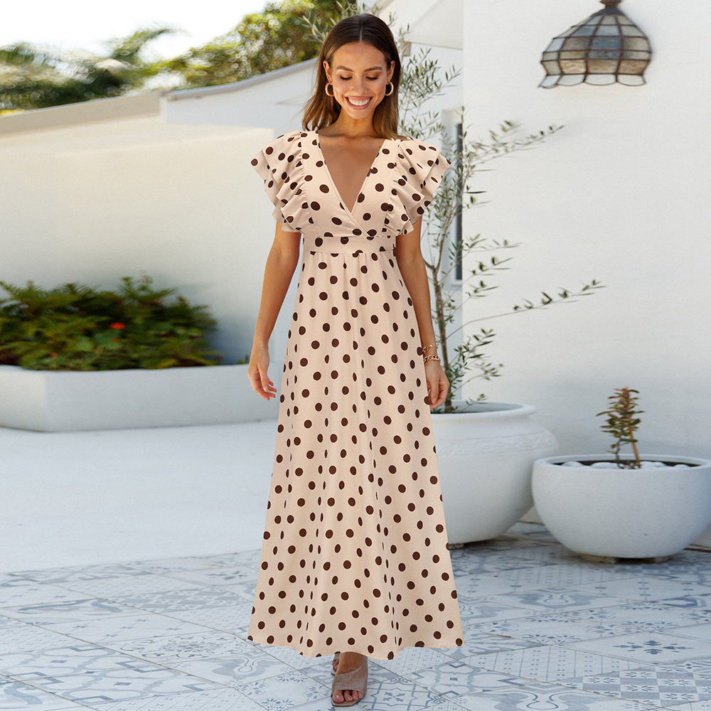 Stilla | Polka Dot V-hals Kappe Ærme Maxi Kjole