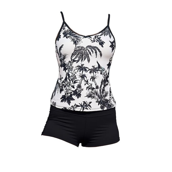 Dame Tankini-Sæt med blomster Top og sporty Shorts Skovae
