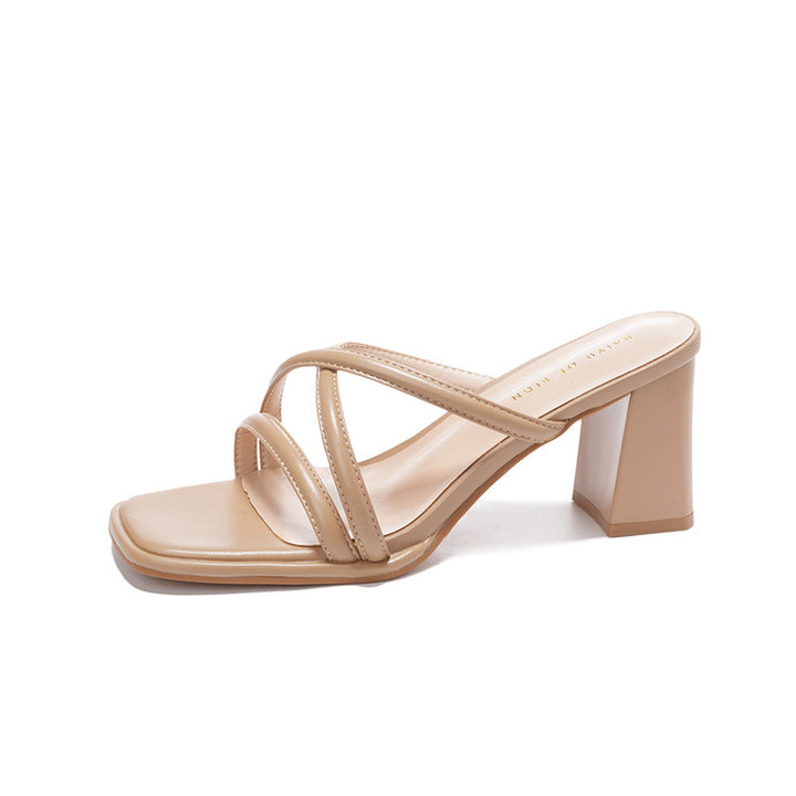 Femme Kvadrattået Chunky Heel Slide Sandaler Stilla