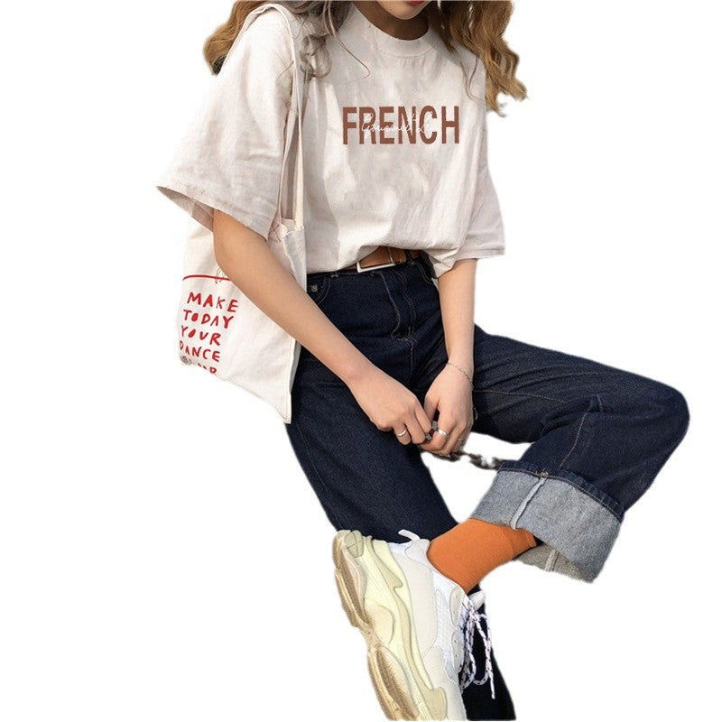 Femme Casual Grafisk Kortærmet T-Shirt med trendy Typografi Stilla