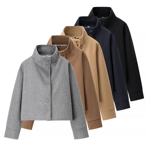 Dame elegant kort jakke med høj krave og dekorative knapper Stilla