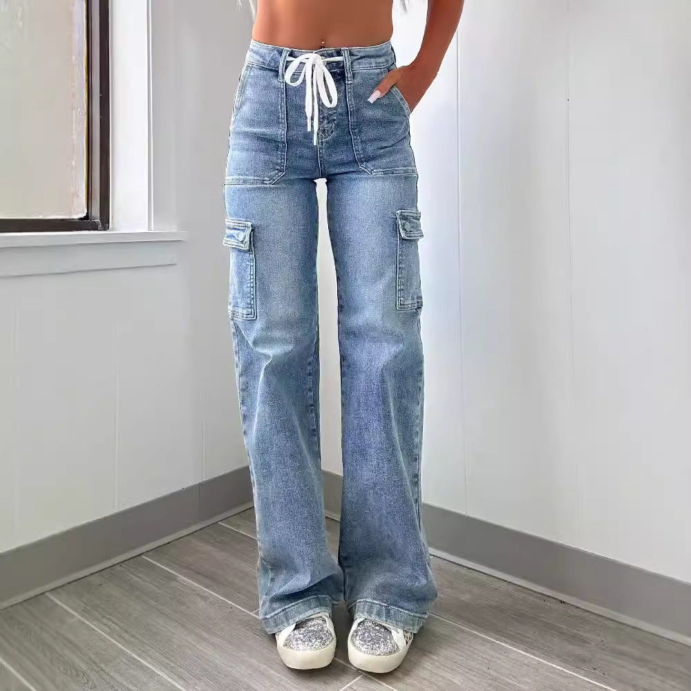Dame Cargo Jeans med sidelommer og snor Stilla