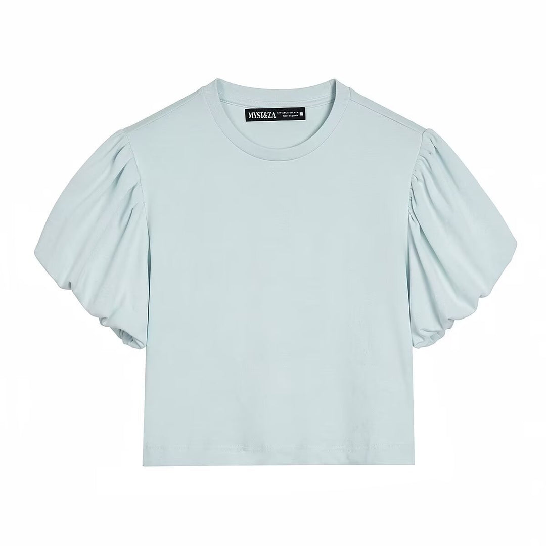 Dame moderigtigt crop-top med voluminøse puffærmer Skovae