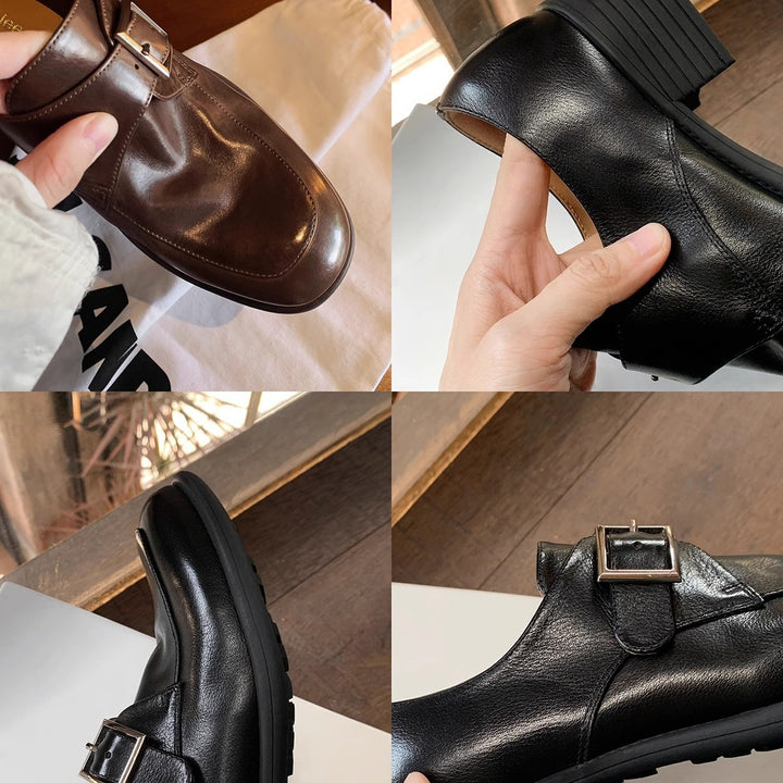 Dame Chunky Hæle Læder Mules med Spænde-Detalje Stilla