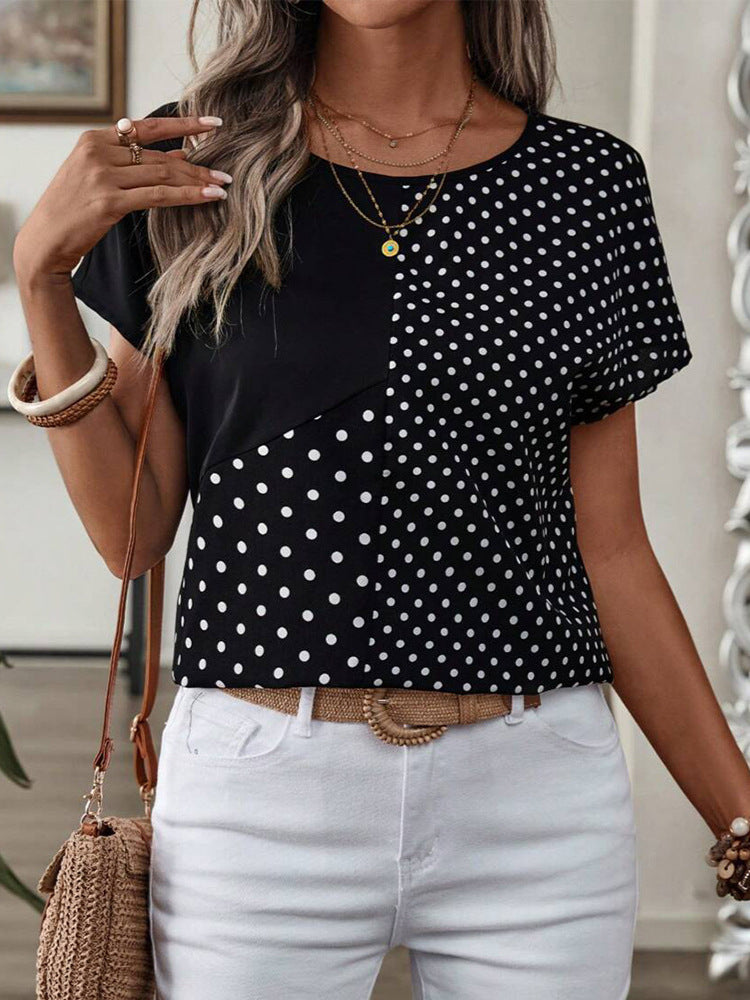 Damer Polka-Dots T-shirt med afskårne skemaer og moderne snit Stilla