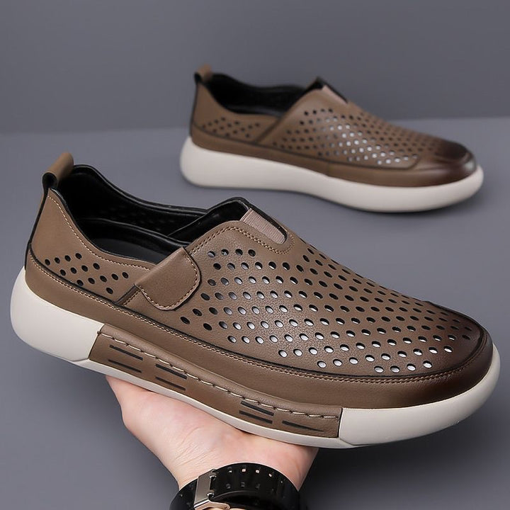 Herrer Slip-On Sneakers med perforeret læderoverdel og skridsikker gummisål Stilla