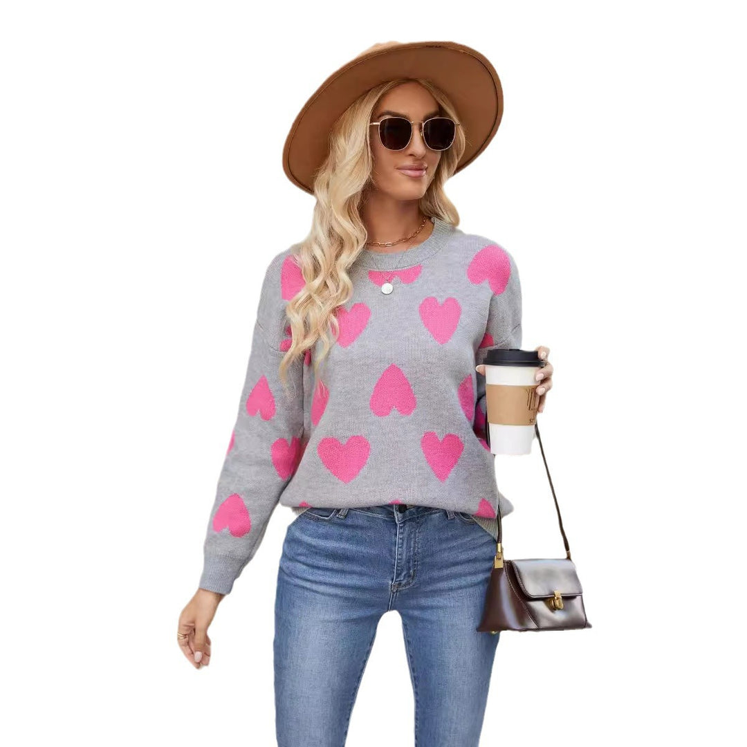 Dame sweater med hjertemotiv og afslappet snit Stilla