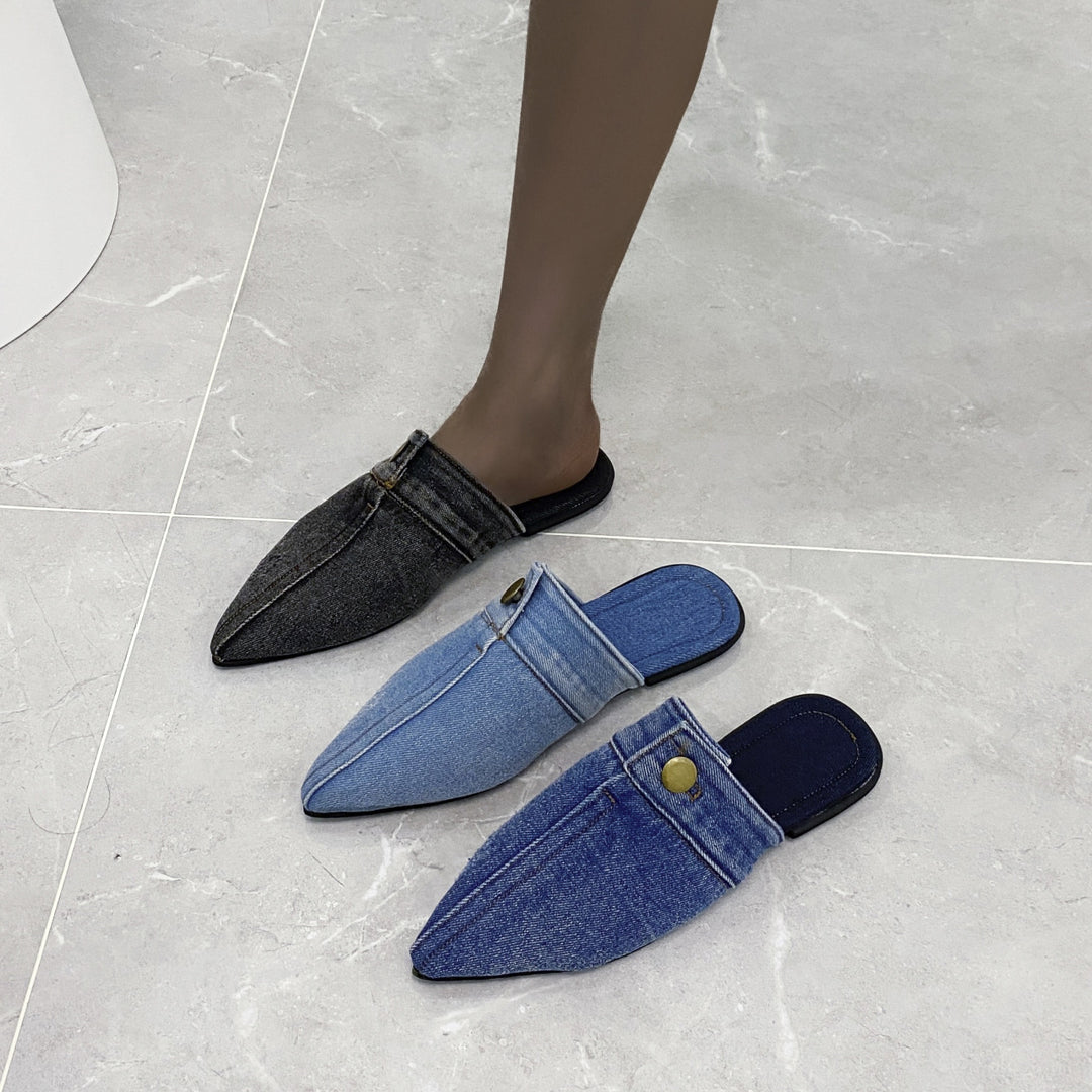 Dame Mules i moderne jeans-look med elegant spids Stilla