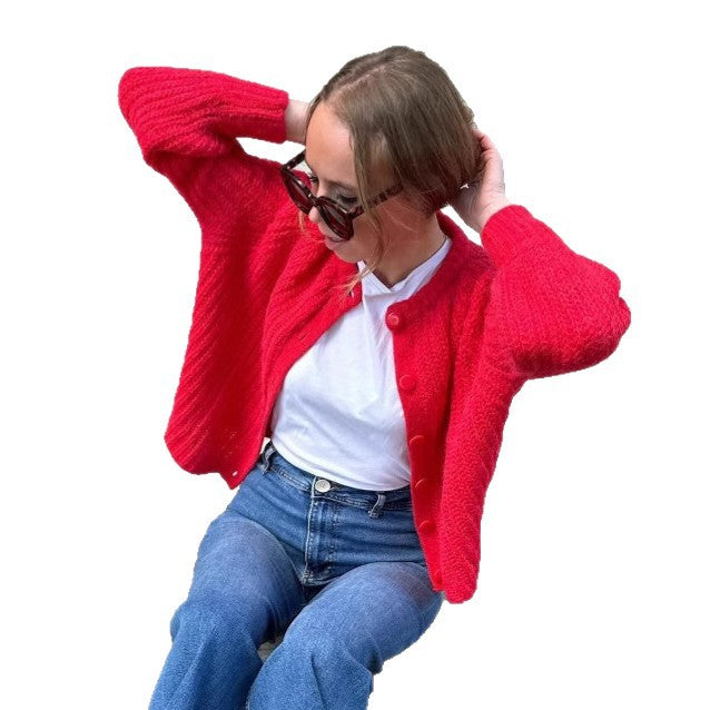 Kvinder hyggelig cardigan med vertikal rib struktur og store knapper Stilla