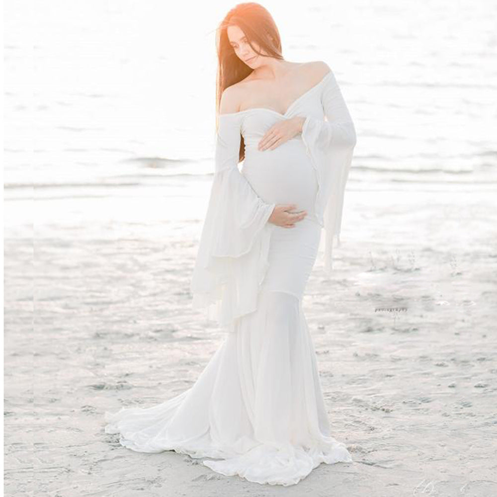 Kvinder Elegant Off-Shoulder Graviditet Maxikjole Stilla