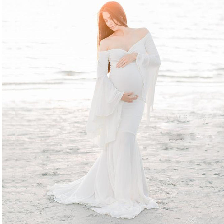 Kvinder Elegant Off-Shoulder Graviditet Maxikjole Stilla
