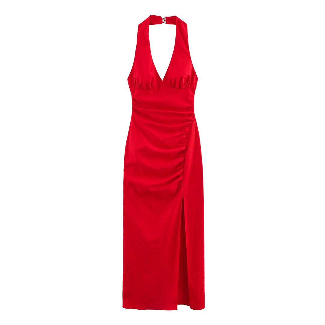 Femme Halter Neck Raffung Maxi Kjole Stilla