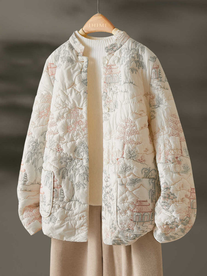 Kvindernes lette kviltede jakke med elegante broderier Stilla