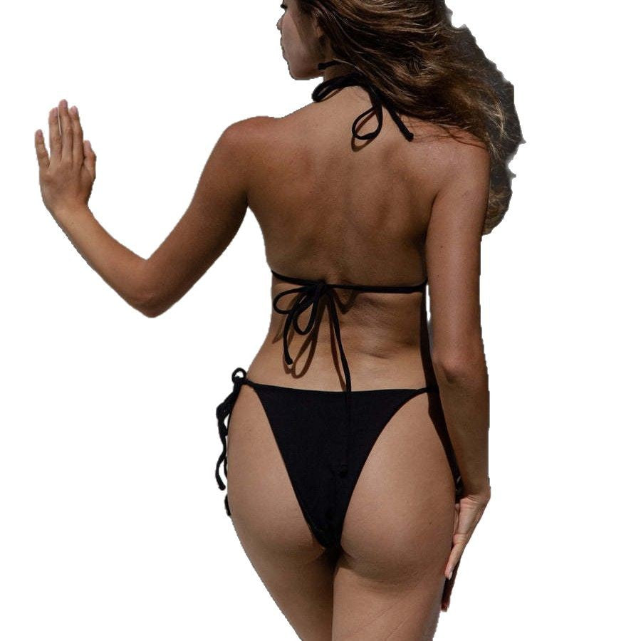 Dame Triangel-Bikini med justerbare stropper og rynket bund Stilla