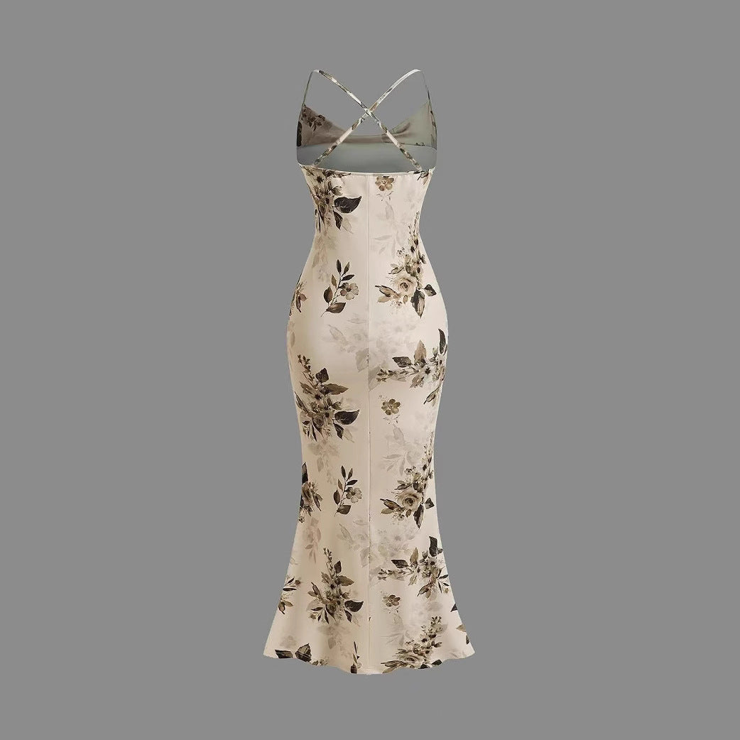 Dame Elegant Maxikjole med floral dekoration og rynker Skovae