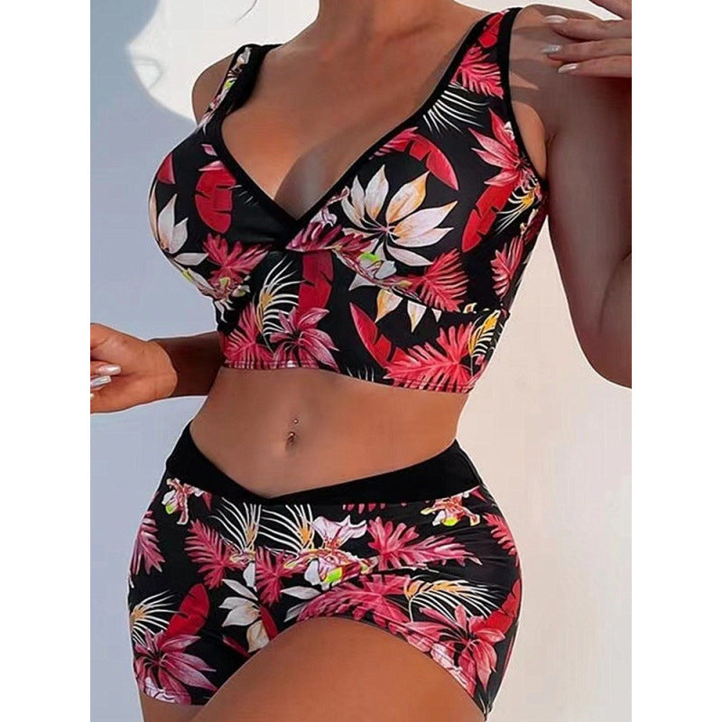 Dame Sport-Bikini-sæt med højskåret top og komfortable shorts Skovae