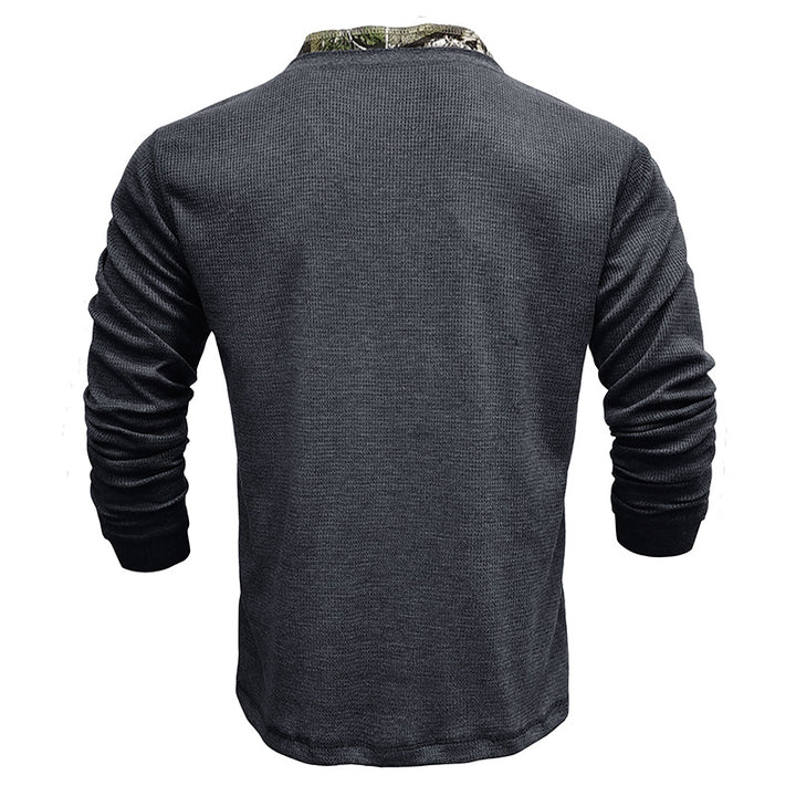 Herrer stilfuld langærmet Henley-shirt med struktureret design og elegant knaplukning Stilla