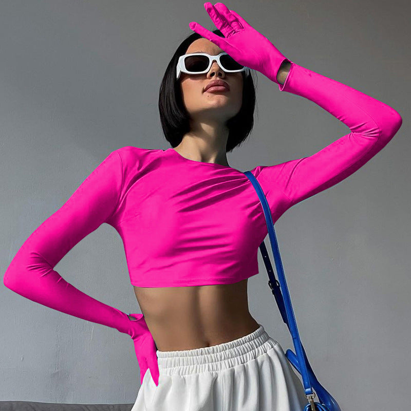 Dame Crop-Top med lange ærmer og elastisk materiale Stilla