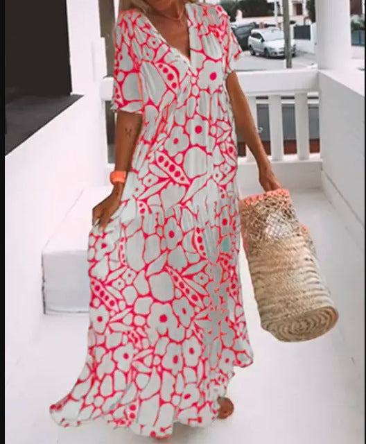 Dame Boho Maxikjole med blomstret design og luftige ærmer Stilla