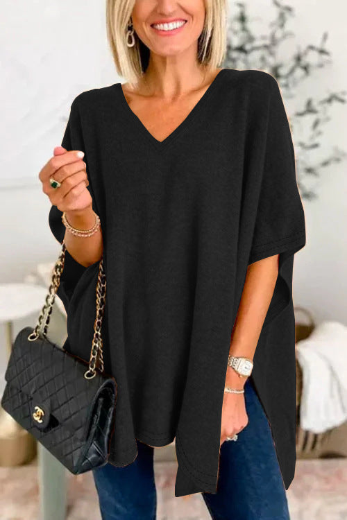 Dame Løs V-Udskæring Poncho Top Stilla