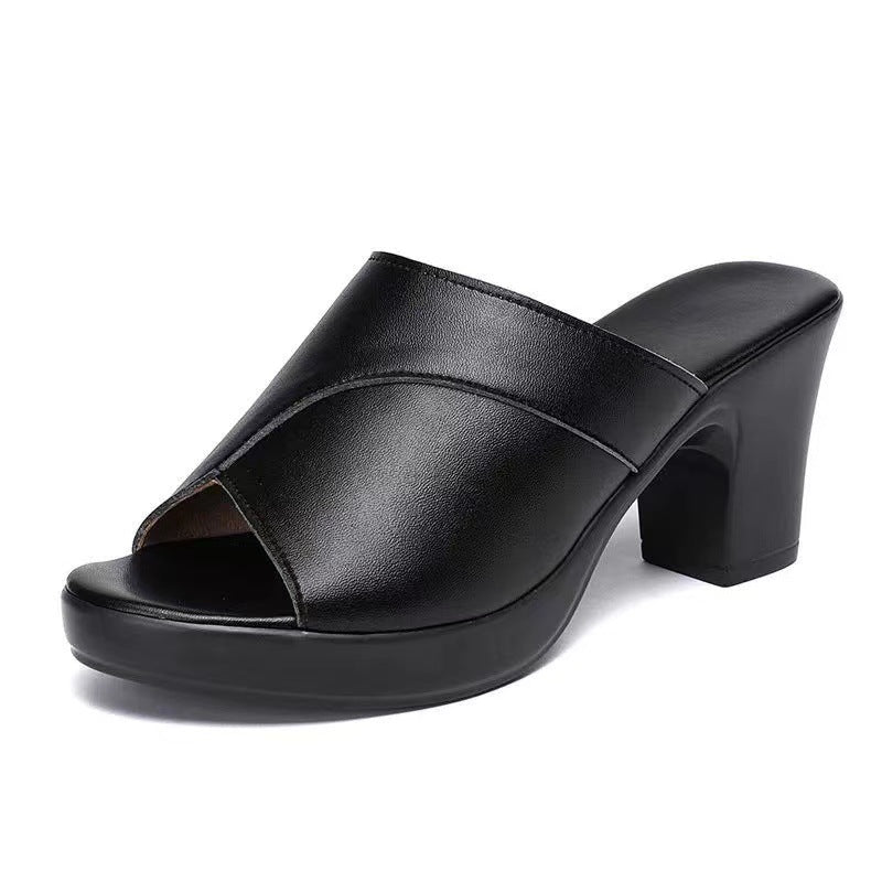 Dame Elegante Læder-Højfront-Mules Stilla