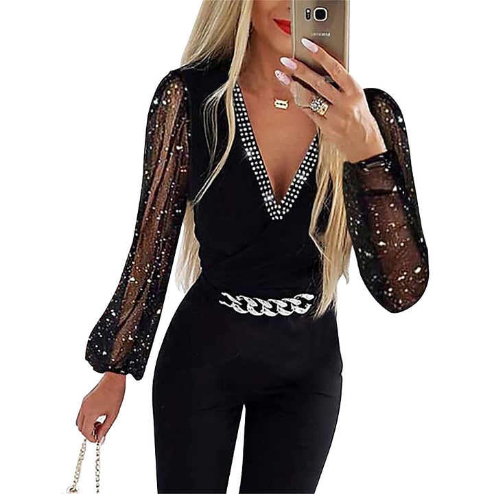 Dame Elegant Mesh-Ærme Jumpsuit Stilla