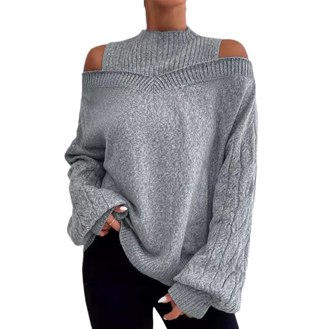 Dame moderigtig sweater med Off-Shoulder design og struktureret strik Stilla