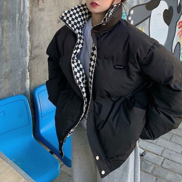 Kvinders mode oversized vinterjakke med ternet krave Stilla
