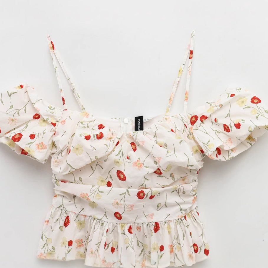 Femme Flowey Floral Print Mini Kjole med Puffærmer Stilla