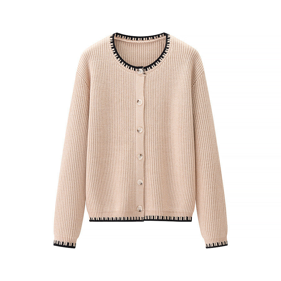 Dame strik cardigan med elegante kontrastdetaljer Stilla