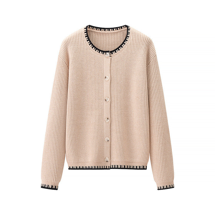 Dame strik cardigan med elegante kontrastdetaljer Stilla