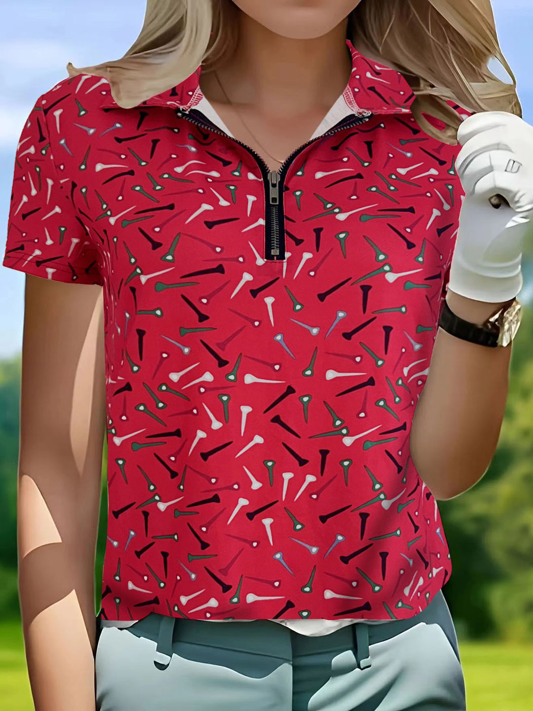 Dame golfpoloshirt med lynlås Stilla