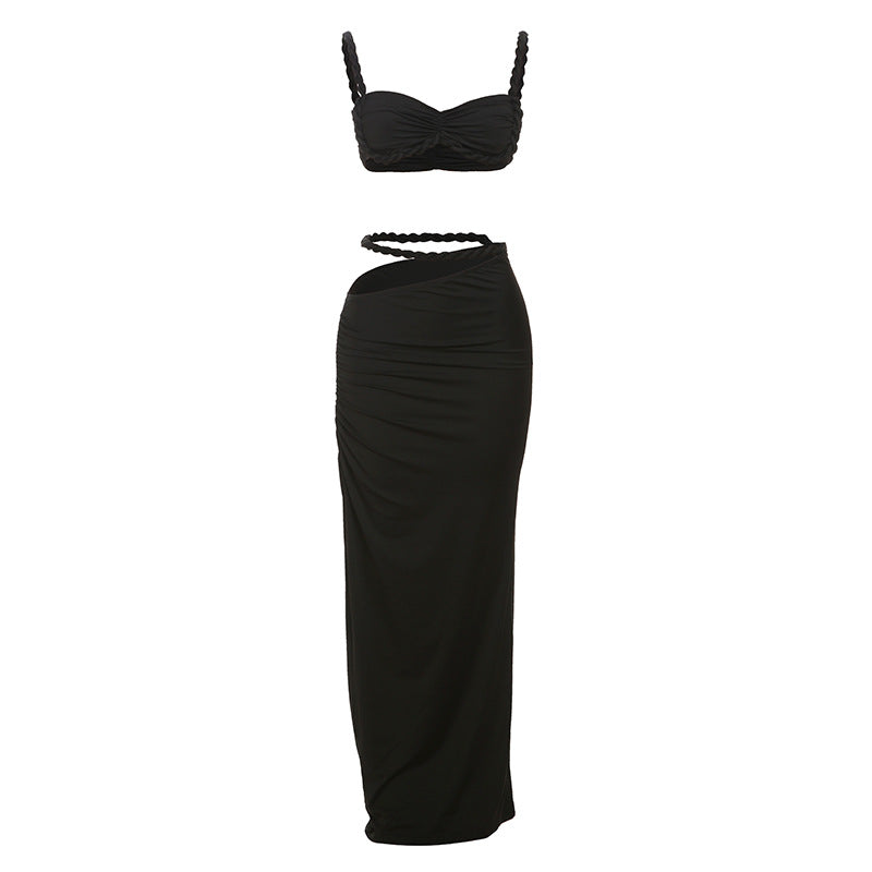 Dame sæt med crop top og lang ruffle nederdel Skovae
