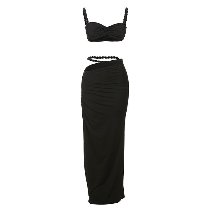 Dame sæt med crop top og lang ruffle nederdel Skovae
