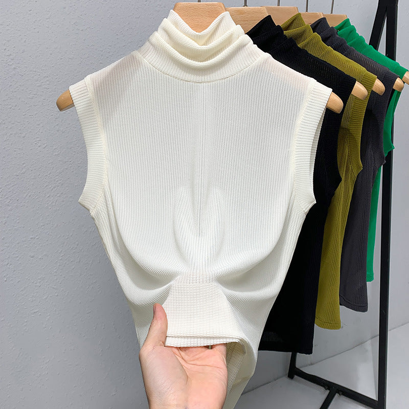 Dame ærmeløs Turtleneck-top i højkvalitets ribmateriale Stilla