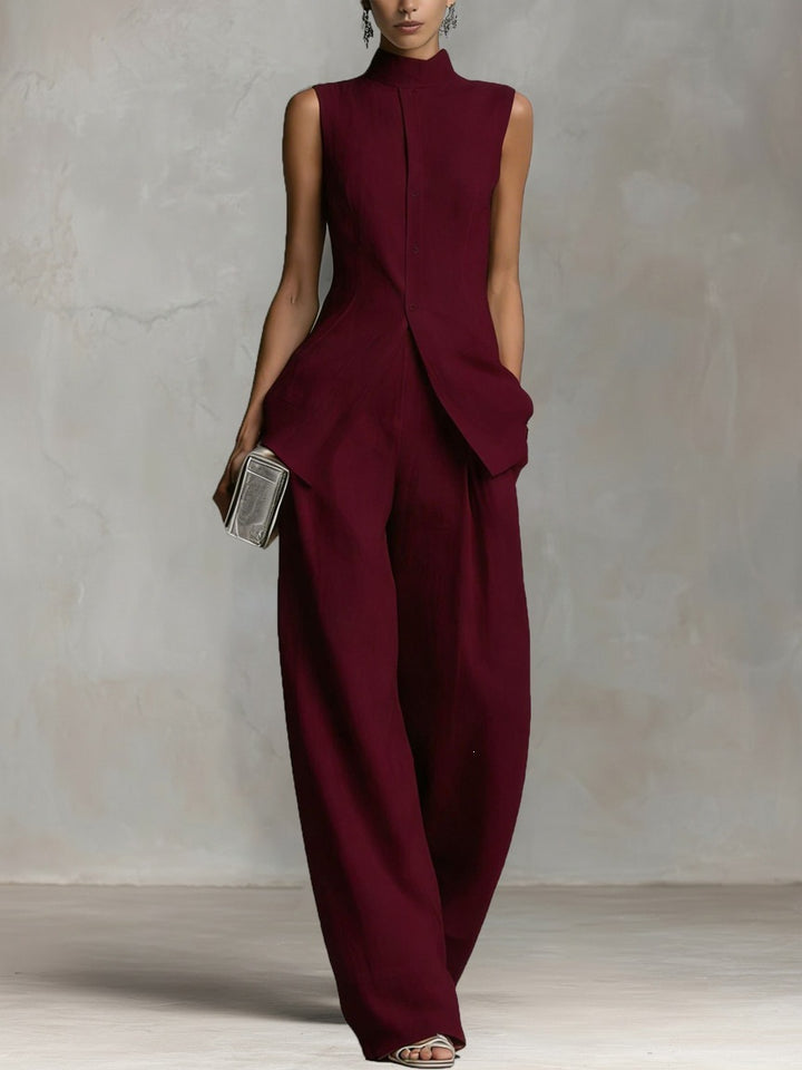 Damer Elegant Jumpsuit med høj hals og bred ben Skovae