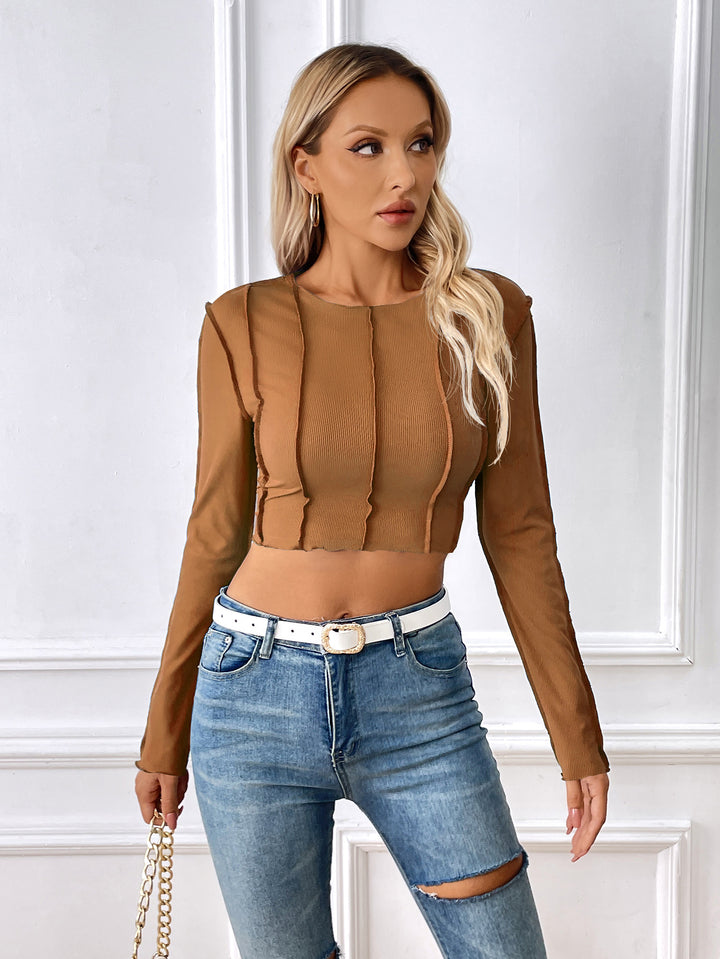 Kvinders langærmet crop top med detaljerede flæsedetailler Stilla