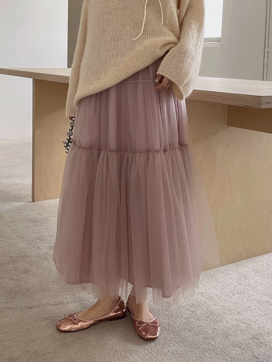 Dame Maxi-tulle nederdel med voluminøse lag og elastisk liv Stilla
