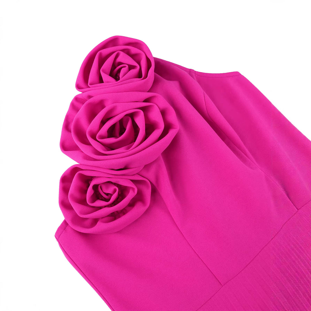 Damer Elegant Plisseret Maxikjole med dekorative Rosen Skovae