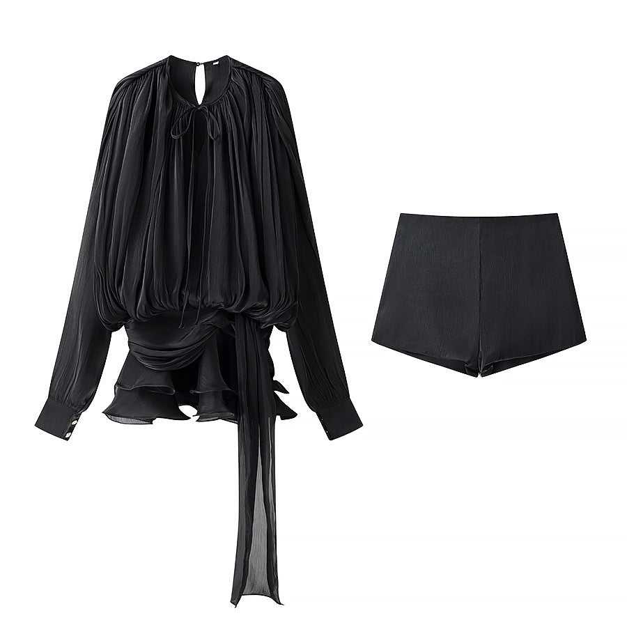 Dame sæt bestående af flydende bluse skjorte og shorts Stilla