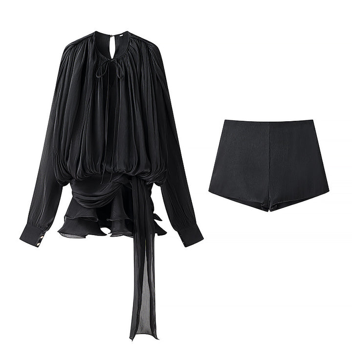 Dame sæt bestående af flydende bluse skjorte og shorts Stilla