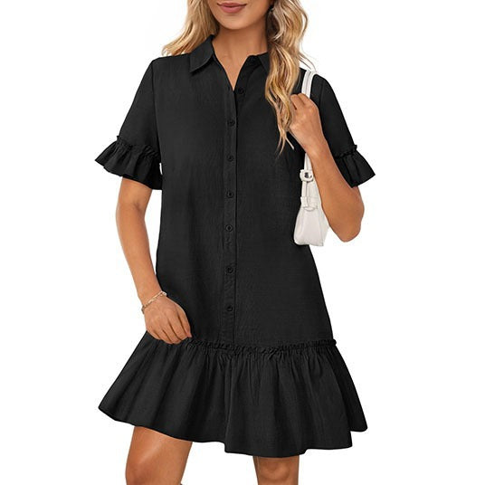 Dame skjortebluskjole med ruffles og elastisk kant Stilla