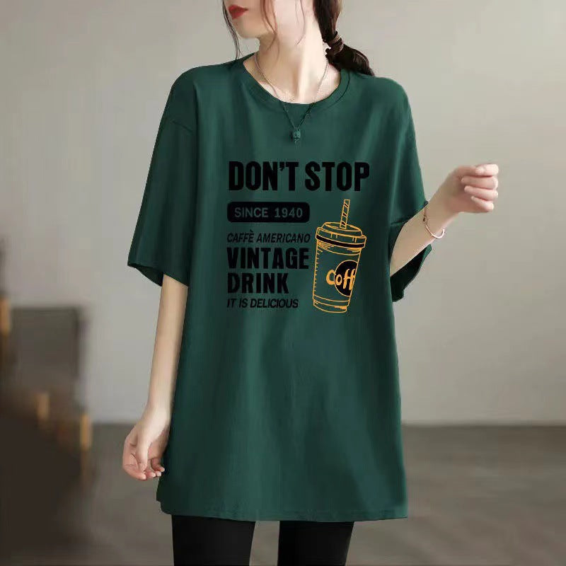 Dame T-shirt med nostalgisk kaffemotiv og behagelig oversized pasform Stilla