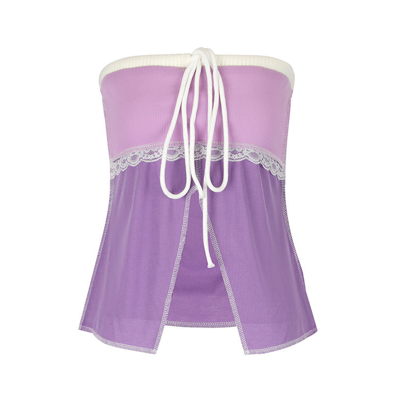 Dame Offshoulder Top med spidsdetaljer og lomme Skovae