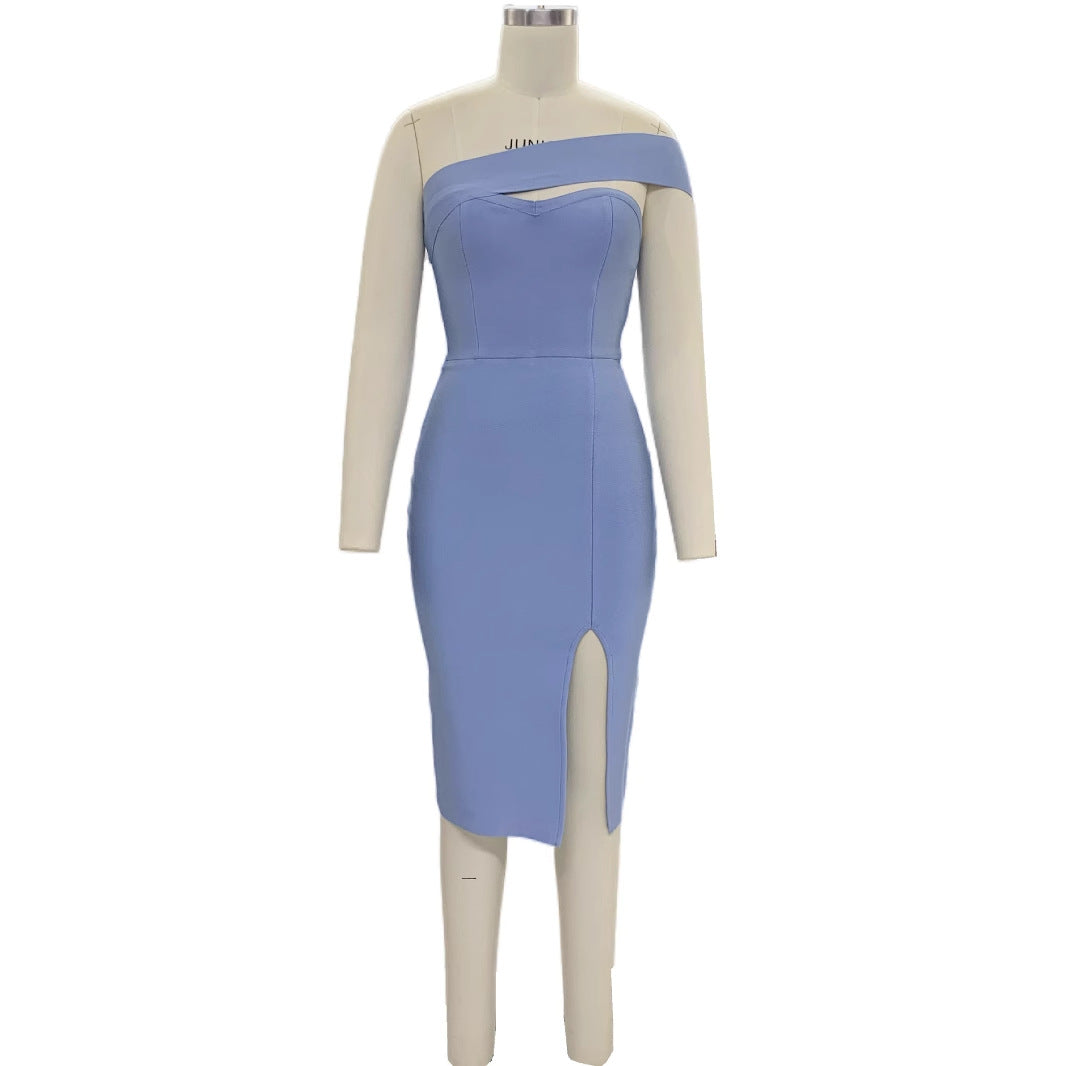 Dame Elegant Midikjole med asymmetrisk snit og slids Stilla