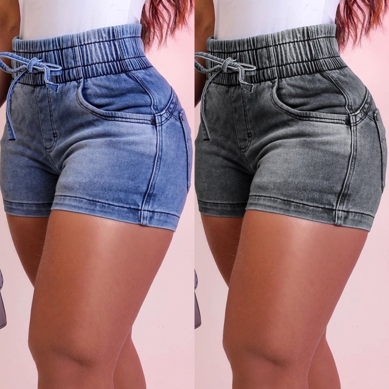 Dame behagelige denimshorts med elastisk talje og sidelommer Stilla